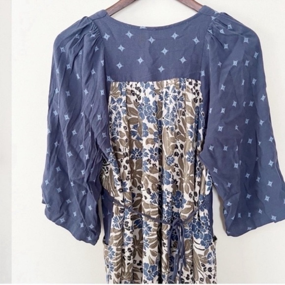 Free people Talulla Floral Boho Printed Mini Dress Blue Size XS Deep V-neck - Picture 8 of 10